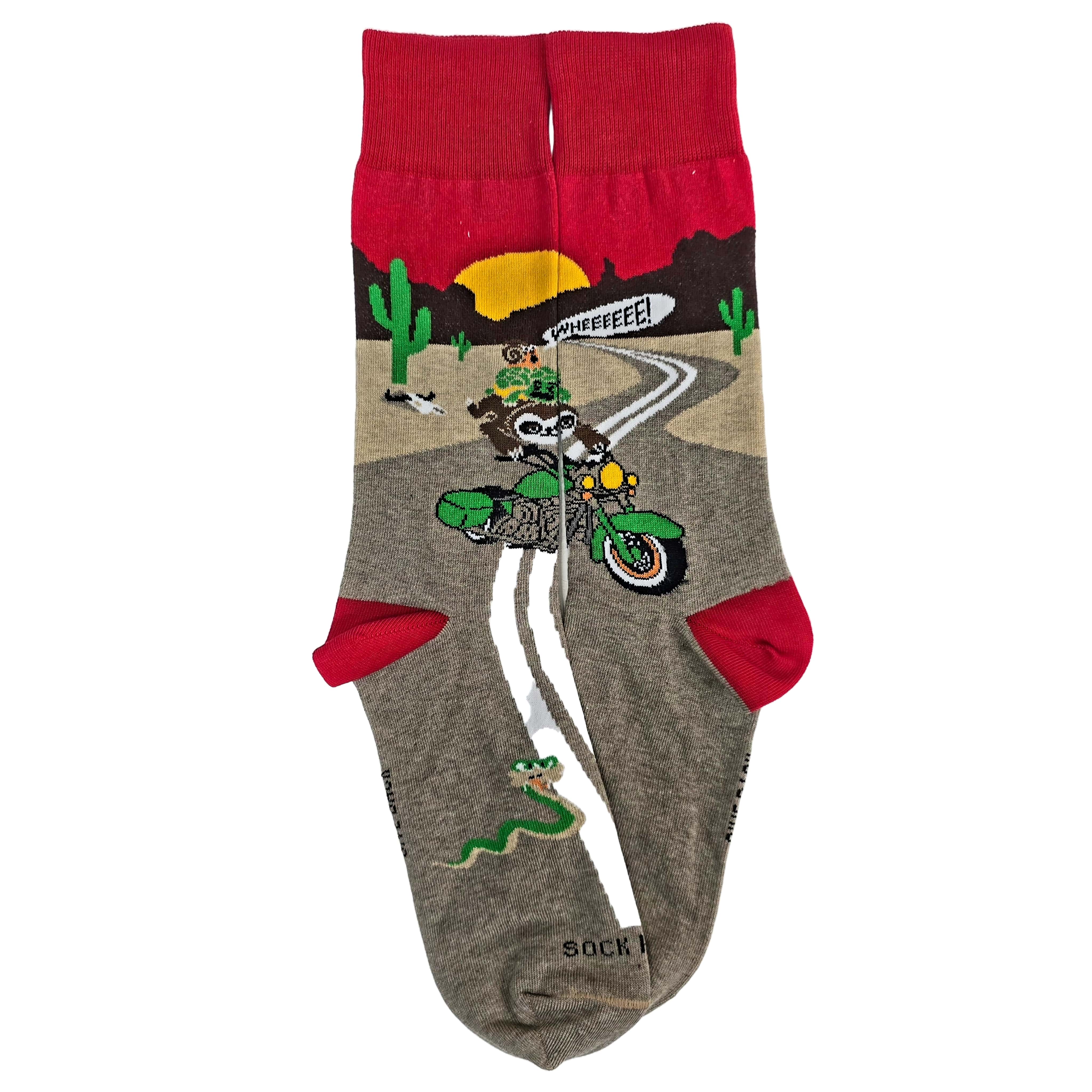 Slow Animals on a Motorcycle Socks from the Sock Panda (Adult Large - Men's Shoe Sizes 8-12)