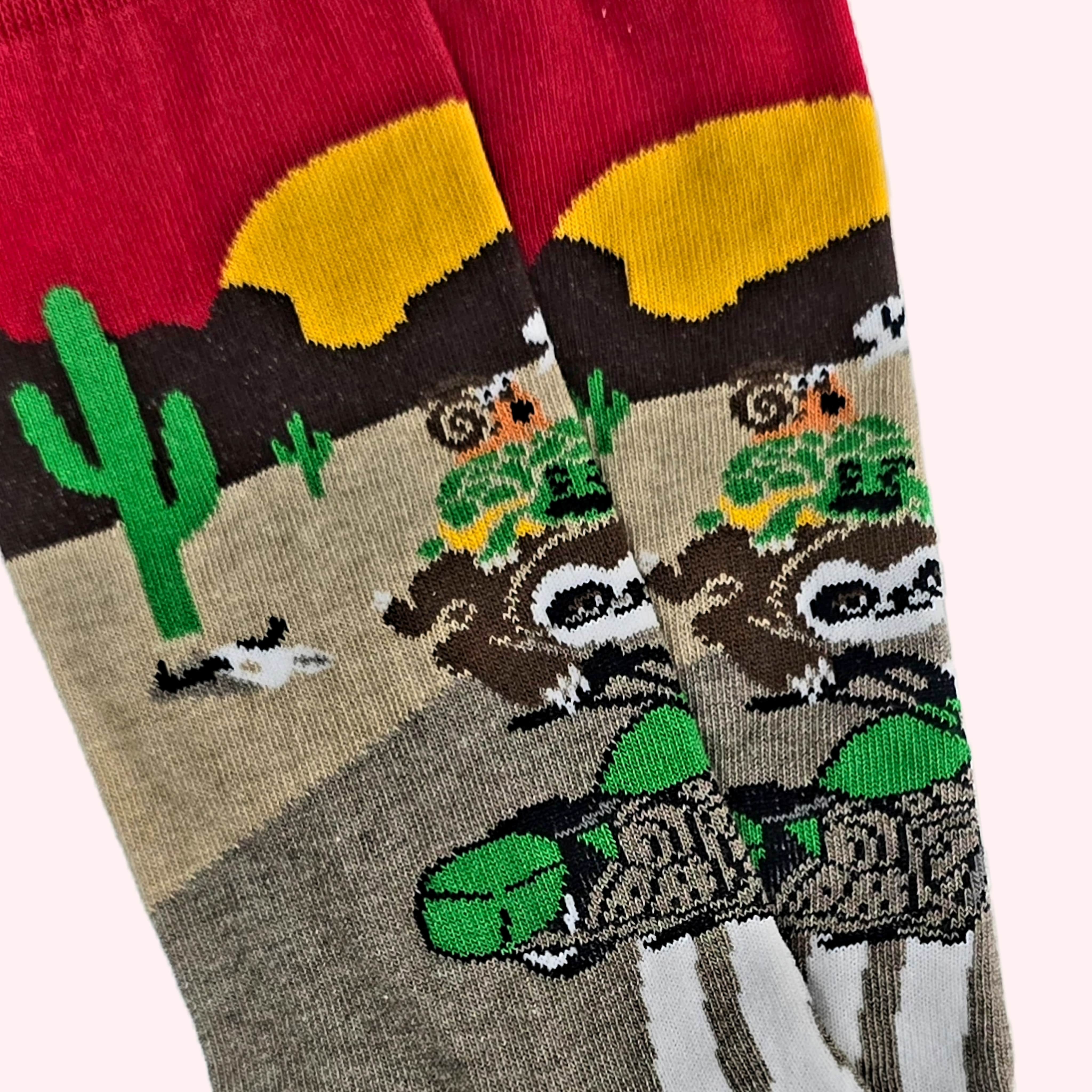 Slow Animals on a Motorcycle Socks from the Sock Panda (Adult Large - Men's Shoe Sizes 8-12)