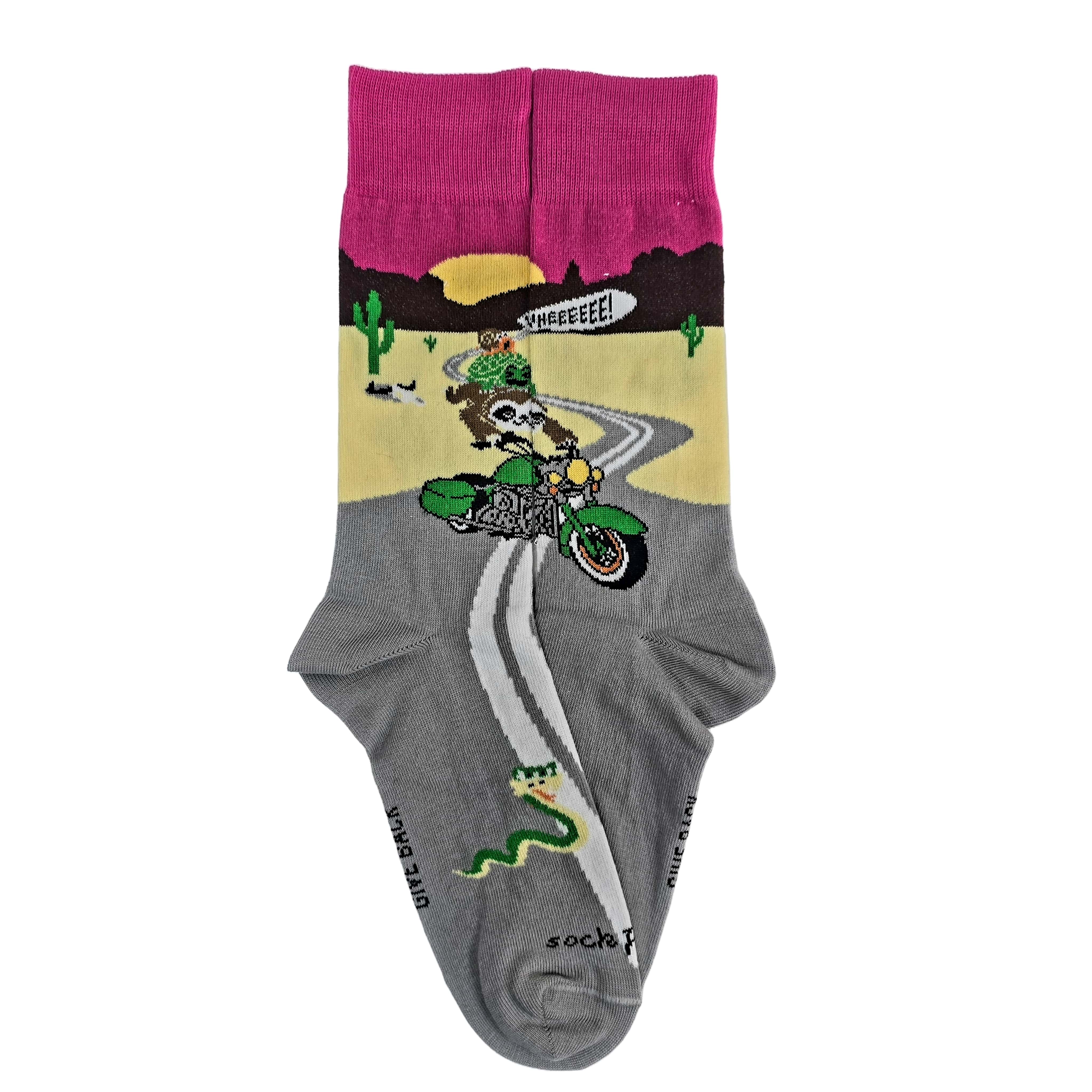 Slow Animals on a Motorcycle Socks from the Sock Panda (Adult Medium - Women's Shoe Sizes 5-10)