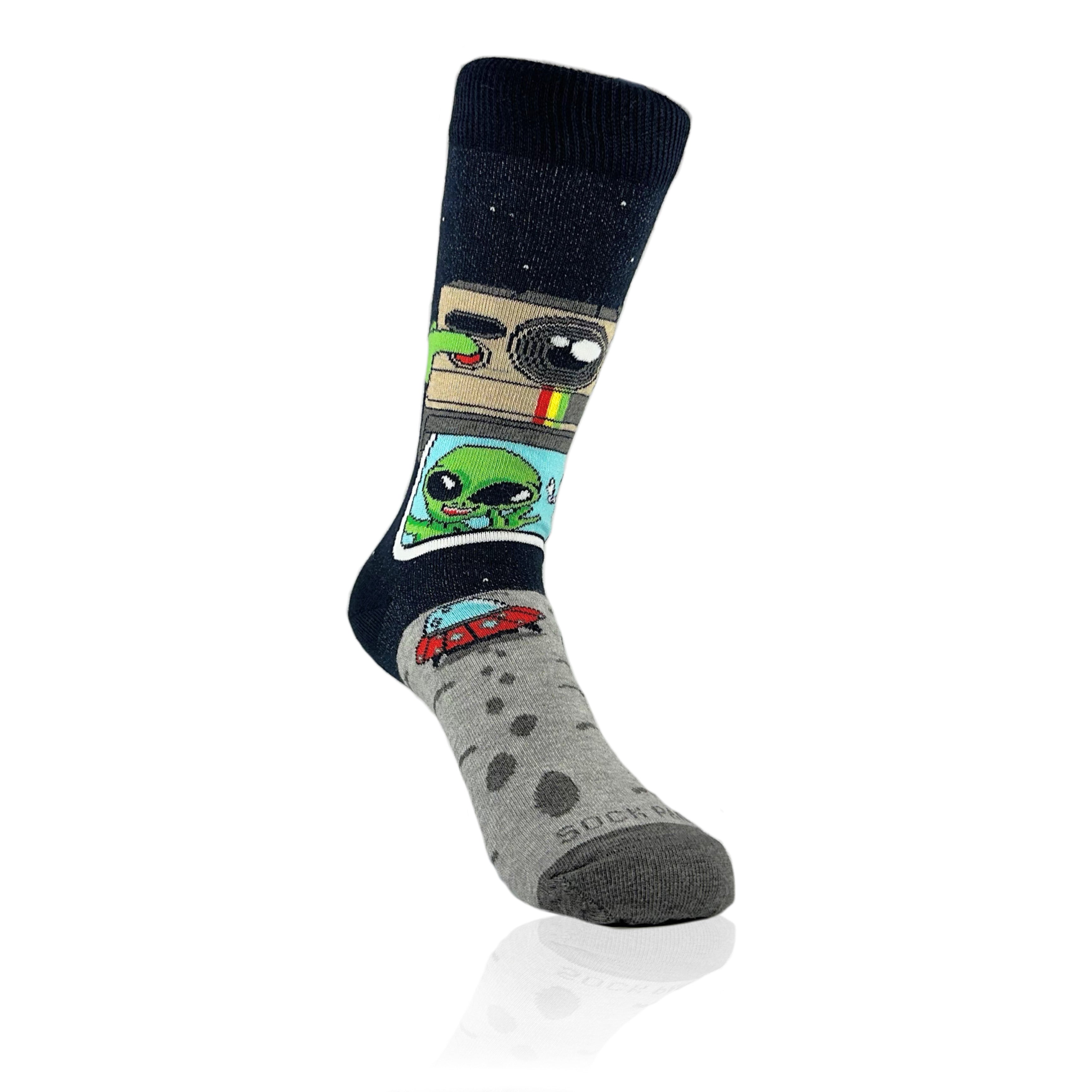 Space Alien Astronaut Selfie Socks from the Sock Panda (Adult Small)