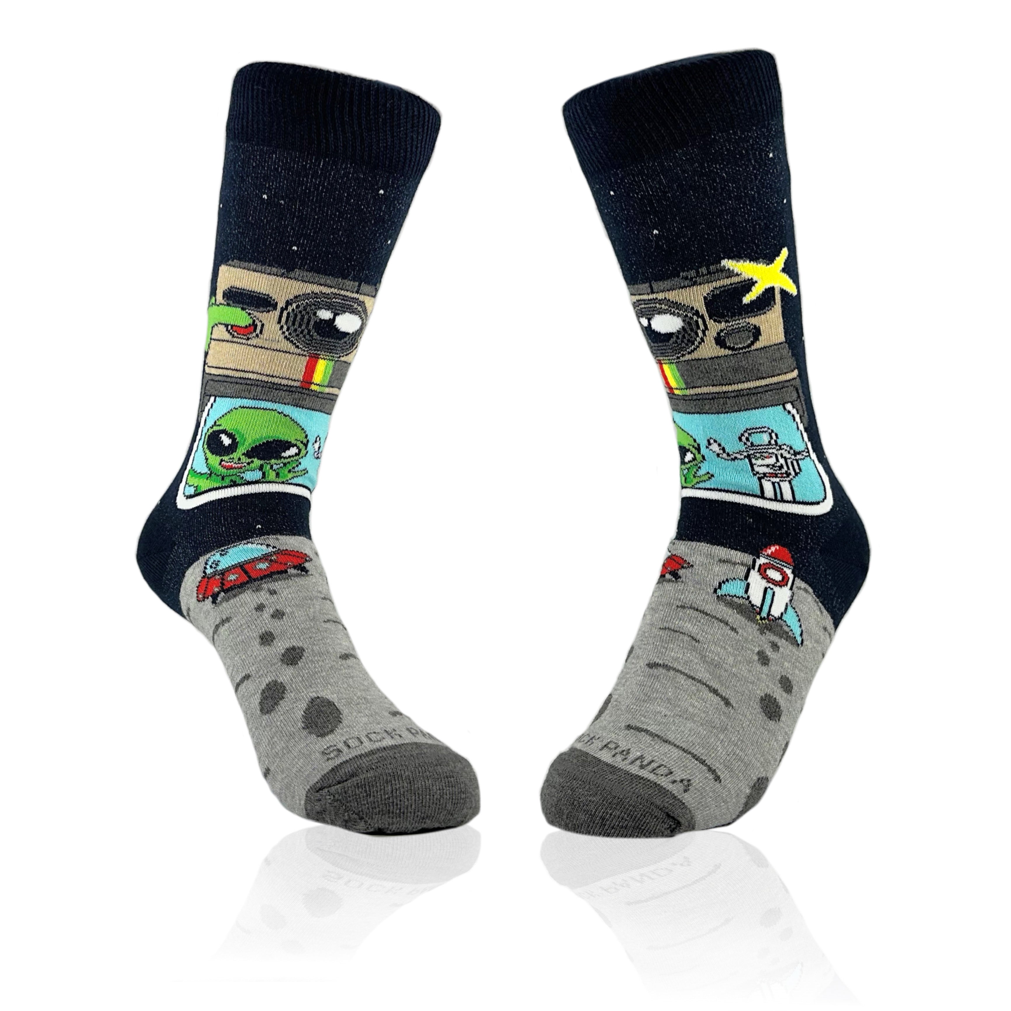 Space Alien Astronaut Selfie Socks from the Sock Panda (Adult Small)