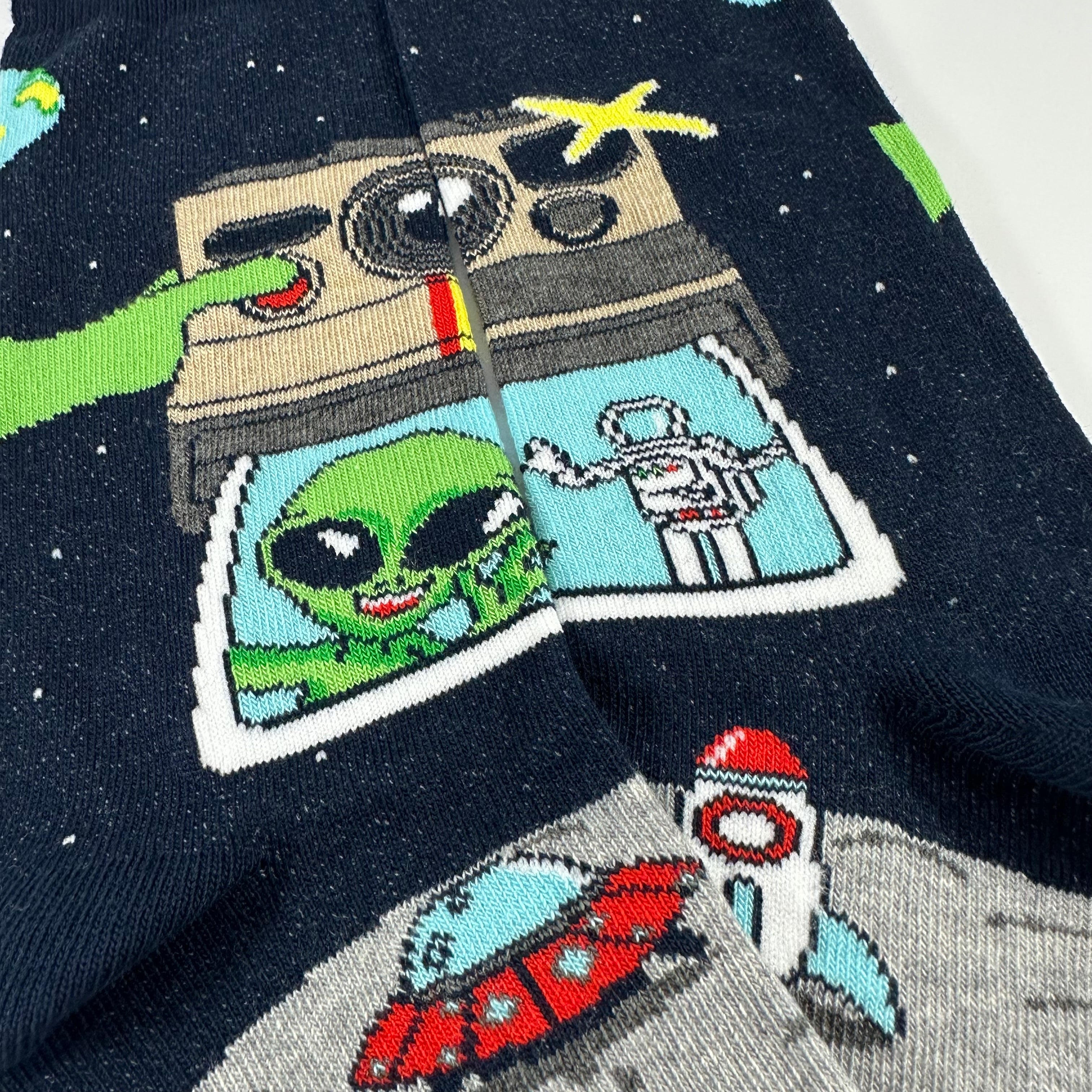 Space Alien Astronaut Selfie Socks from the Sock Panda (Adult Small)