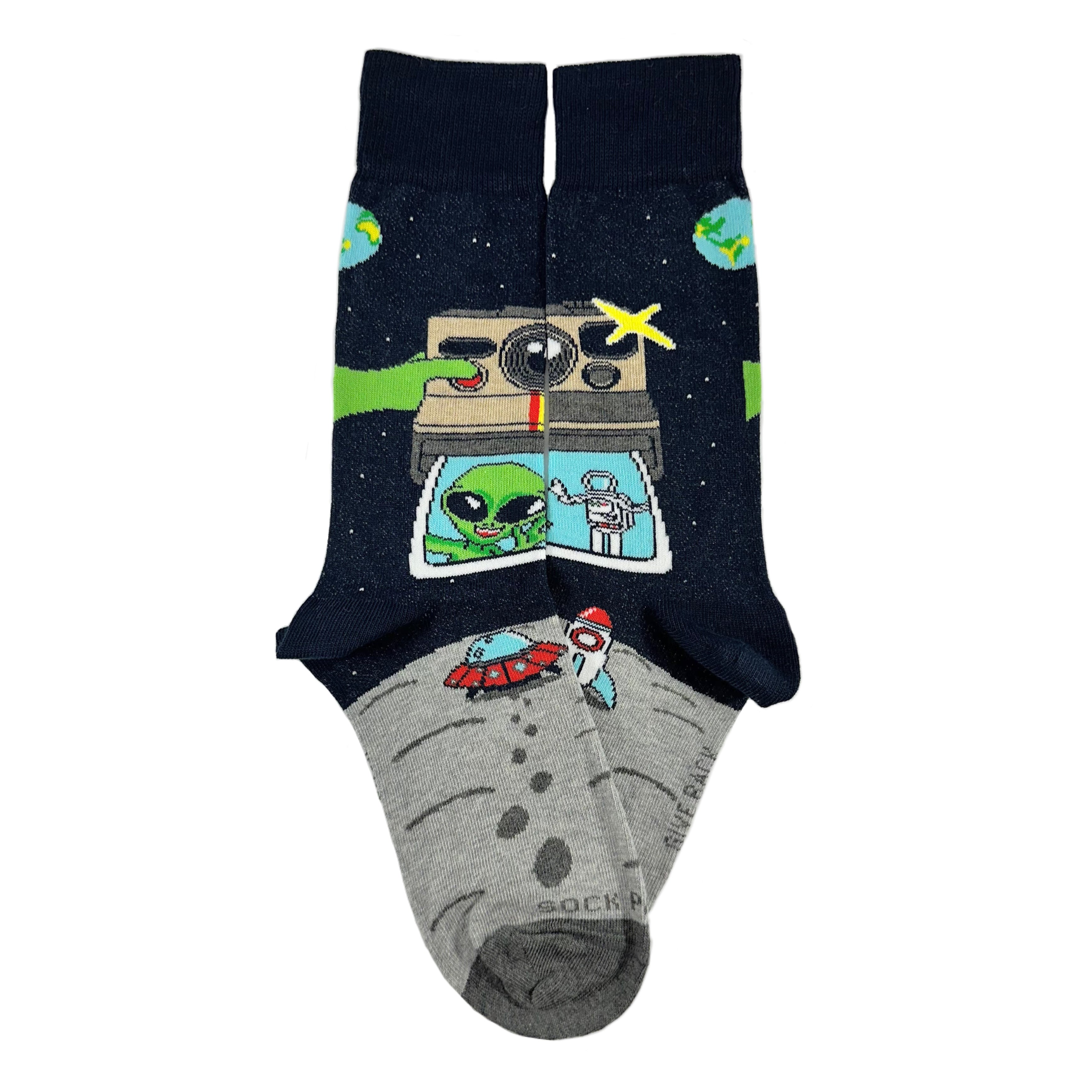 Space Alien Astronaut Selfie Socks from the Sock Panda (Adult Small)