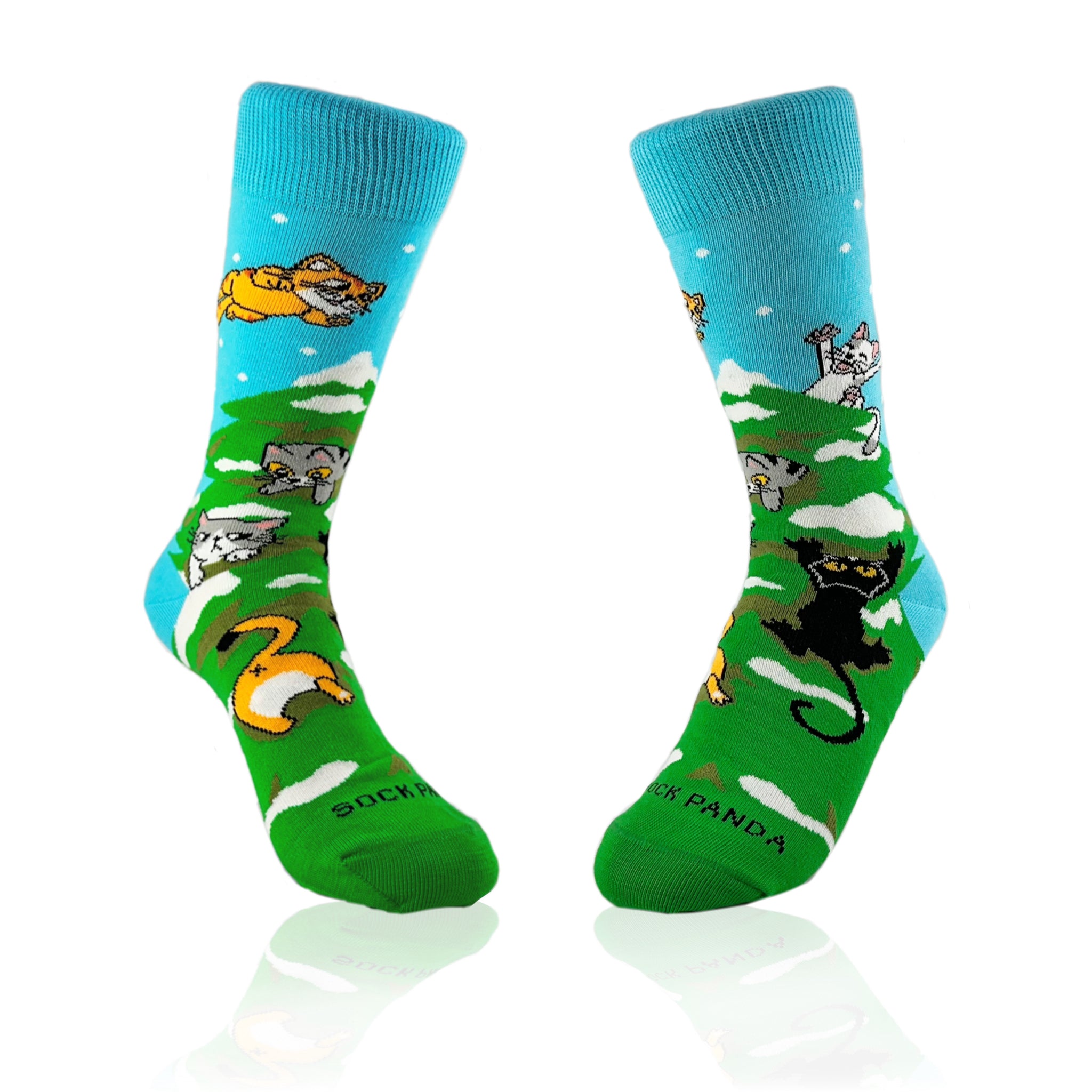 Cats in the Christmas Tree Socks from the Sock Panda (Adult Small)