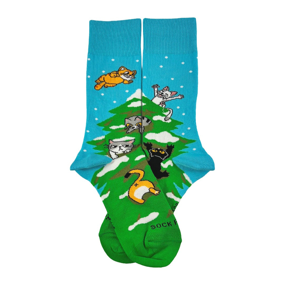 Cats in the Christmas Tree Socks from the Sock Panda (Adult Small)