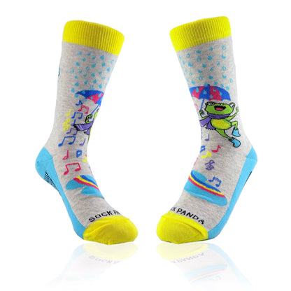Dancing in the Rain Frog Socks from the Socks Panda (Adult Small)