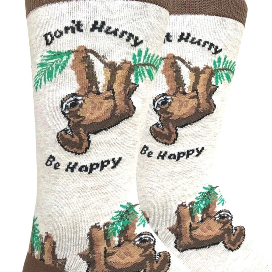 Don't Hurry, Be Happy Sloth Socks (Adult Large - Men's Shoe Sizes 8-12)