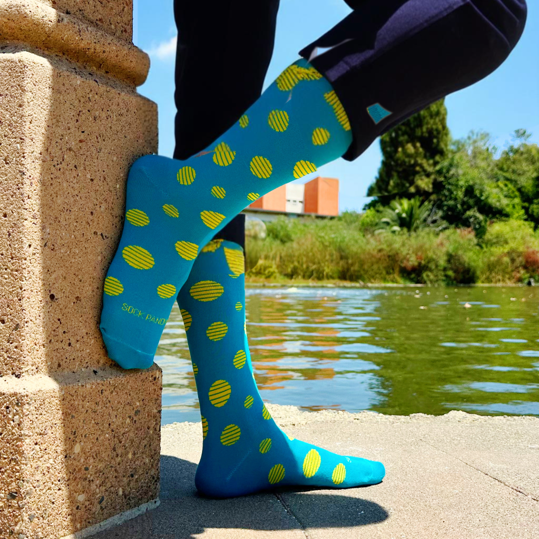 Teal with Yellow Dots Sock from the Sock Panda (Adult Large - Men's Shoe Sizes 8-12)