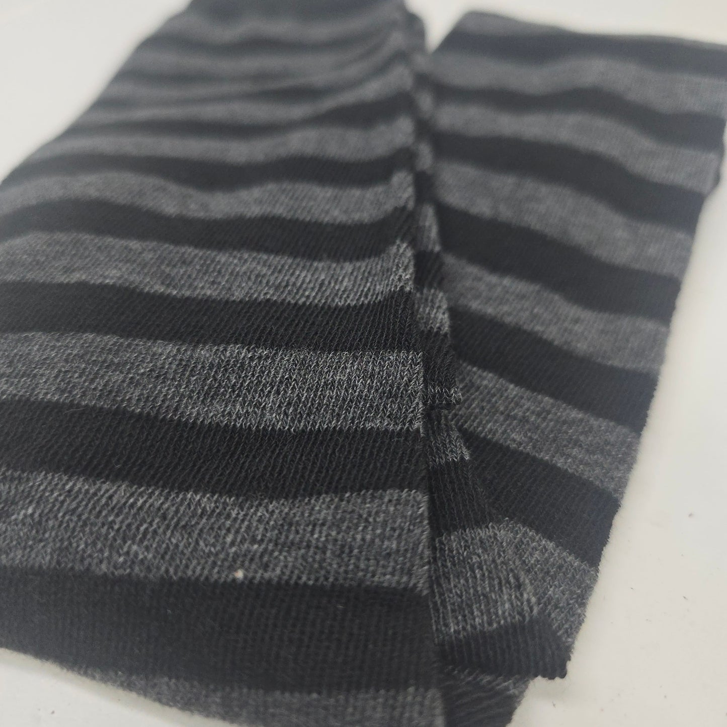 Thin Striped Patterned Socks (Thigh High) Dark Gray and Black