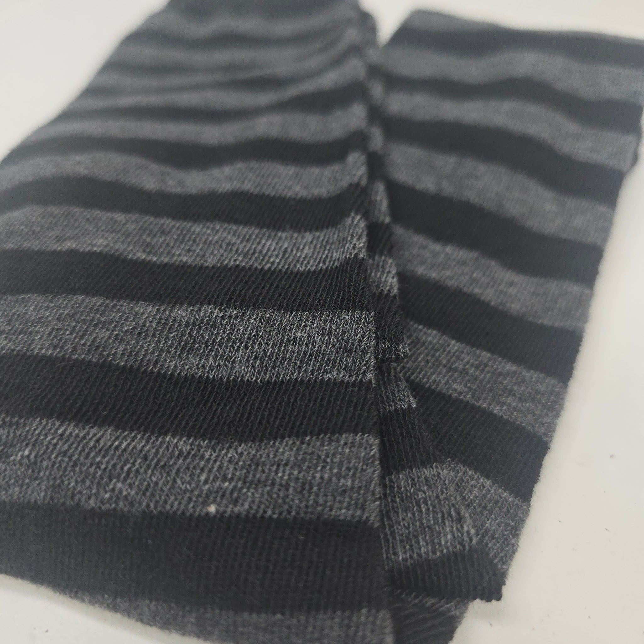 Thin Striped Patterned Socks (Thigh High) Dark Gray and Black