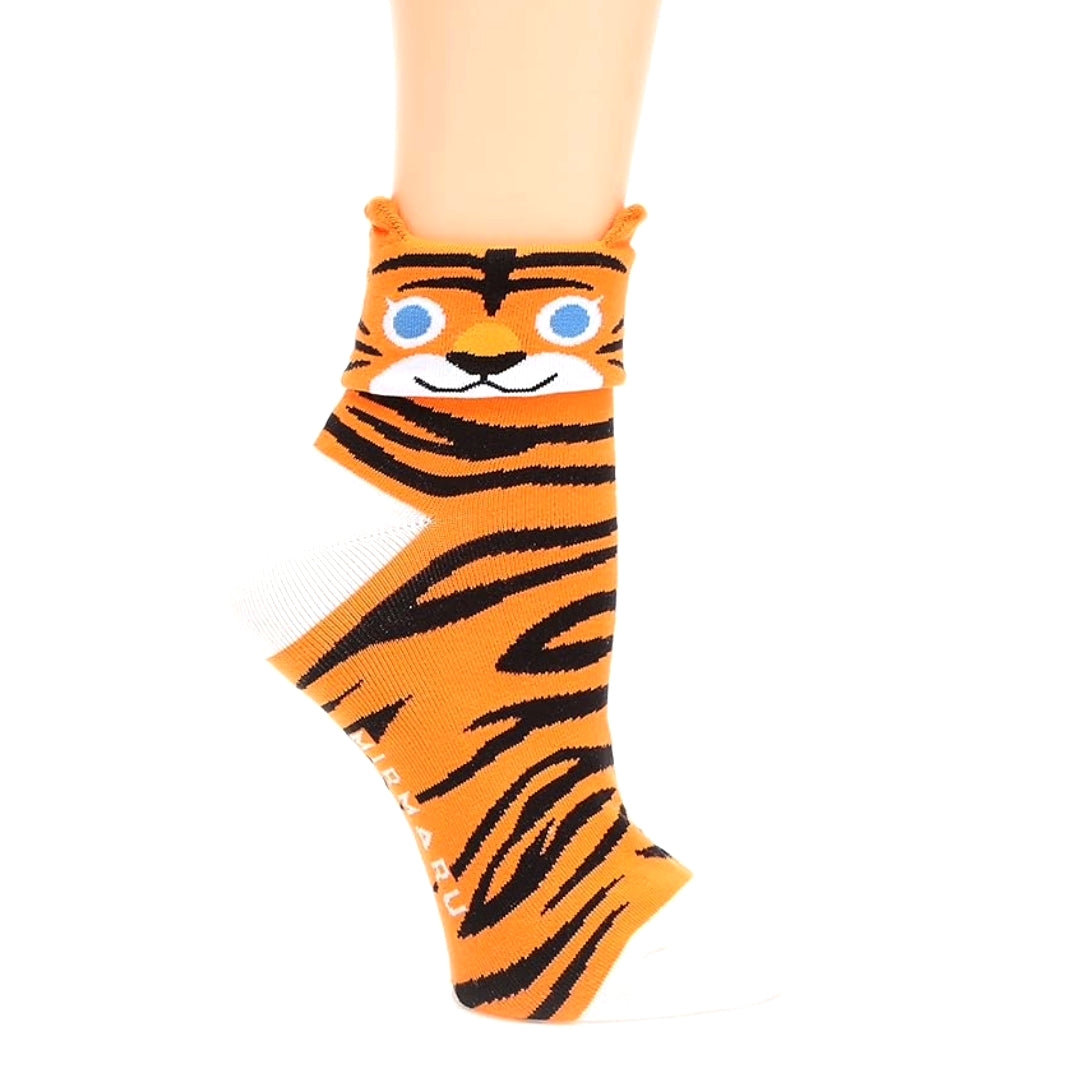 Orange Tiger Ankle Socks (Adult Medium - Women's Shoe Sizes 5-10)