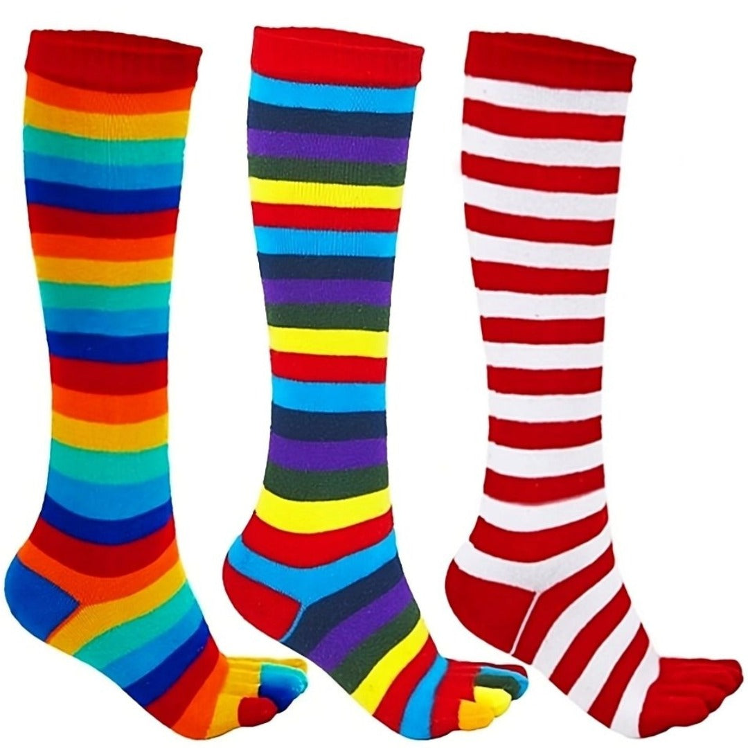 Striped Knee High Socks (Toe Socks) - 4 Pack