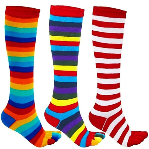 Striped Knee High Socks (Toe Socks) - 4 Pack