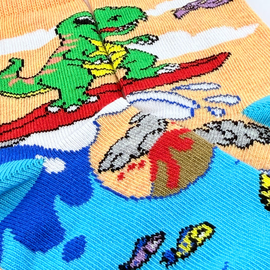 Dinosaur (T-Rex) Surfer Socks from the Sock Panda (Ages 3-7)
