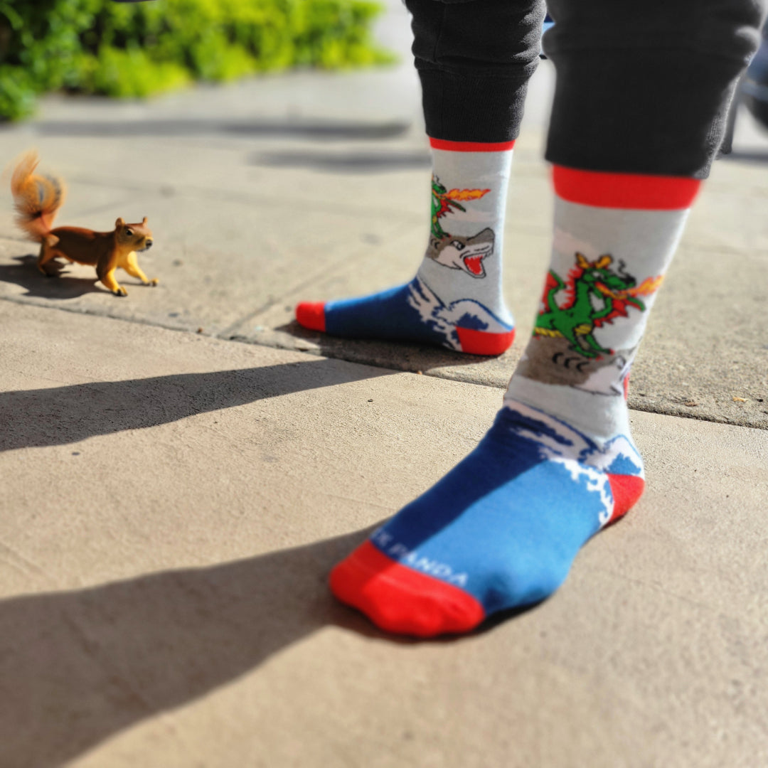 Dragon Riding a Shark Socks from the Sock Panda