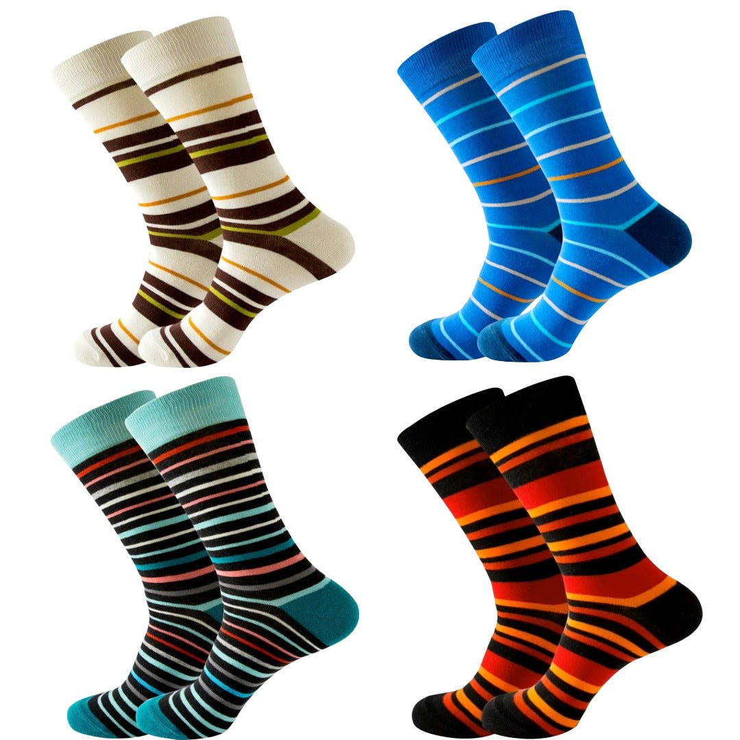 Striped Patterned Socks from the Sock Panda (Adult Large) - 4 Pack
