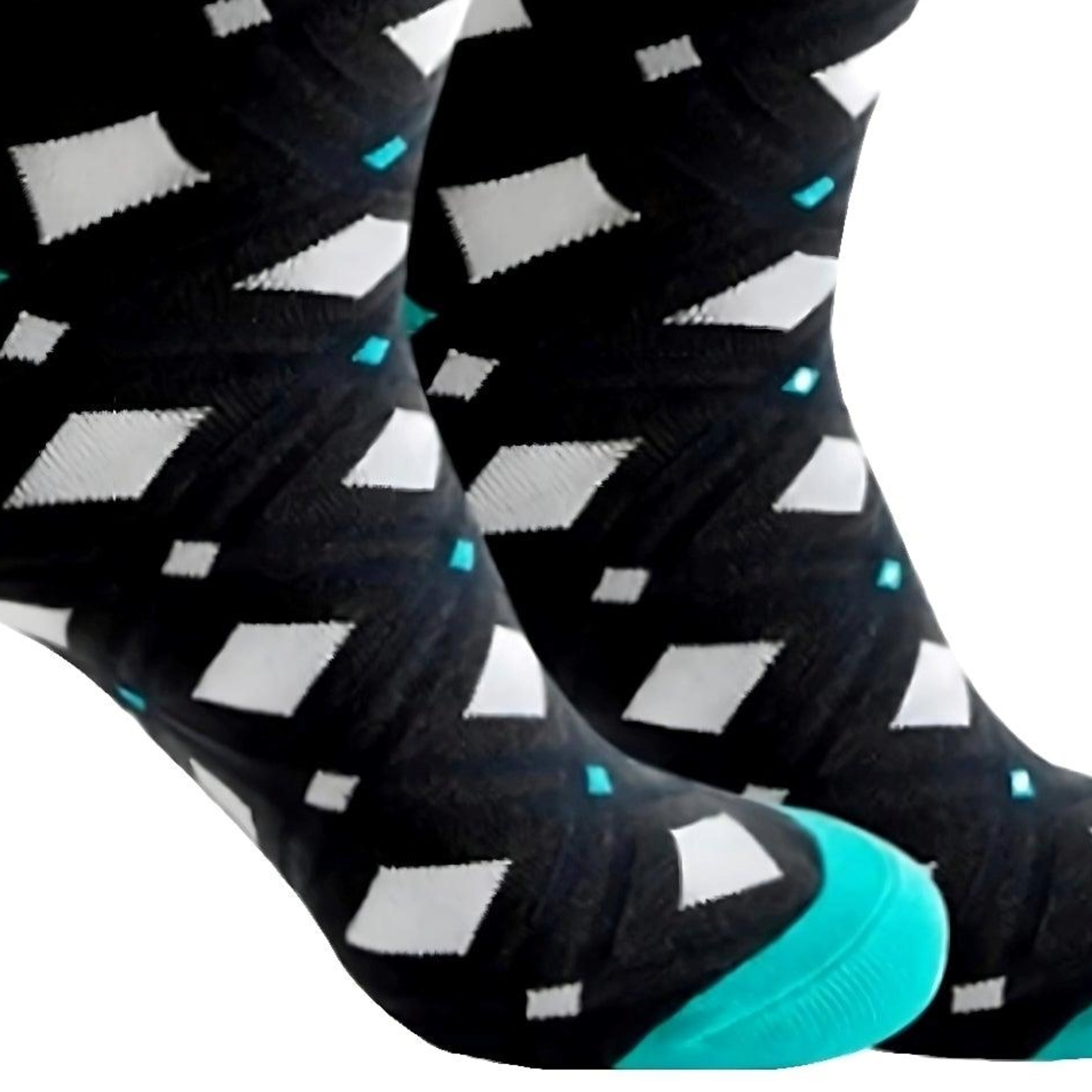 White Diamond on Black Socks from the Sock Panda (Adult Large - Men's Shoe Sizes 8-12)