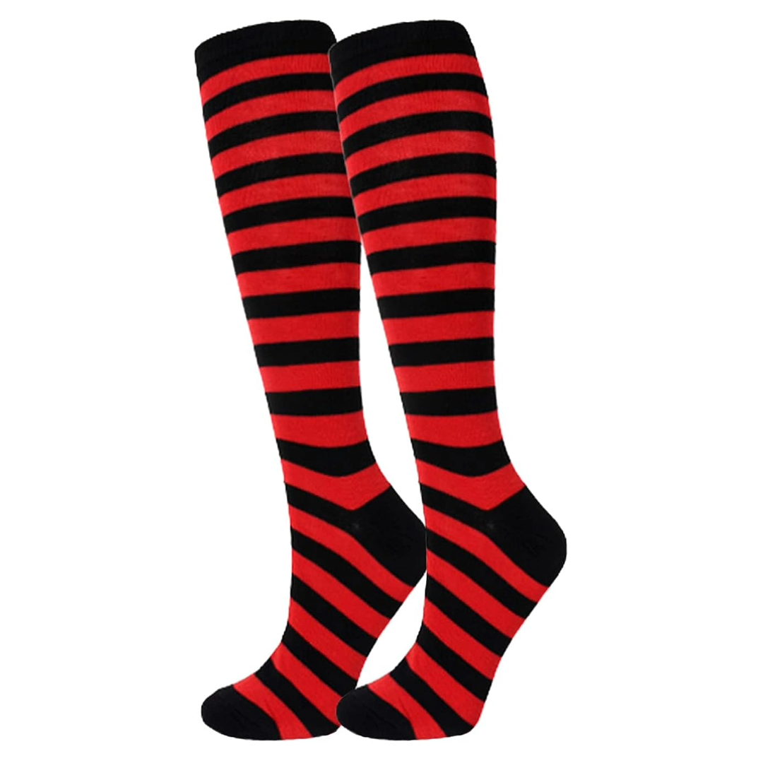 Striped Patterned Socks (Knee High) Red and Black