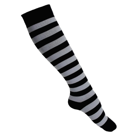 Striped Patterned Socks (Knee High) Dark Gray and Black