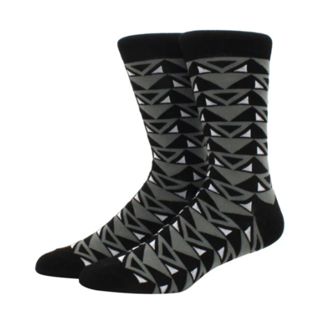 Black and Gray Triangle Socks from the Sock Panda (Adult Large - Men's Shoe Sizes 8-12)