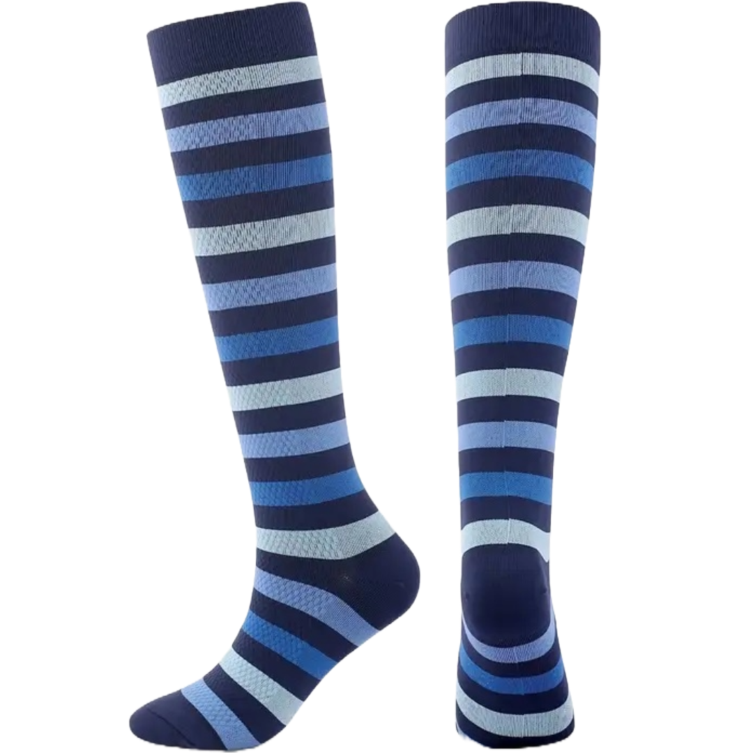 Dark Blue Striped Knee High (Compression Socks)