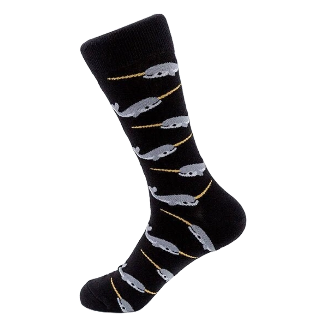 Narwhal Crew Socks (Adult Large - Men's Shoe Sizes 8-12) - Black
