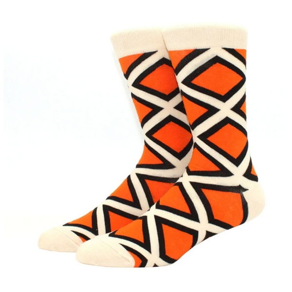 Orange and White Geometric Patterned Socks from the Sock Panda