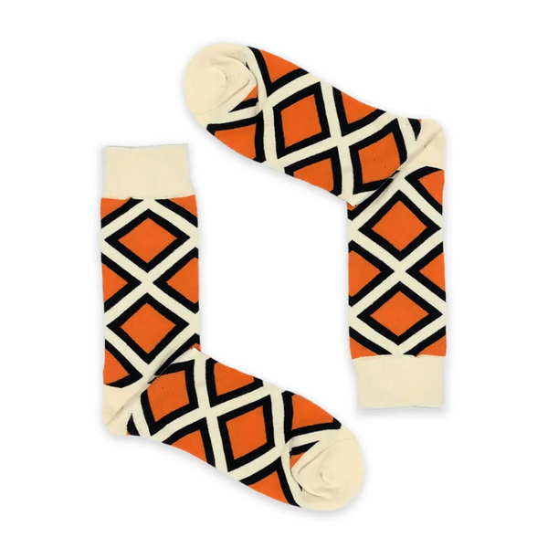 Orange and White Geometric Patterned Socks from the Sock Panda
