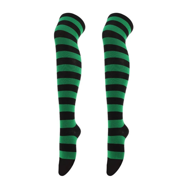 Striped Patterned Socks (Thigh High) Green and Black