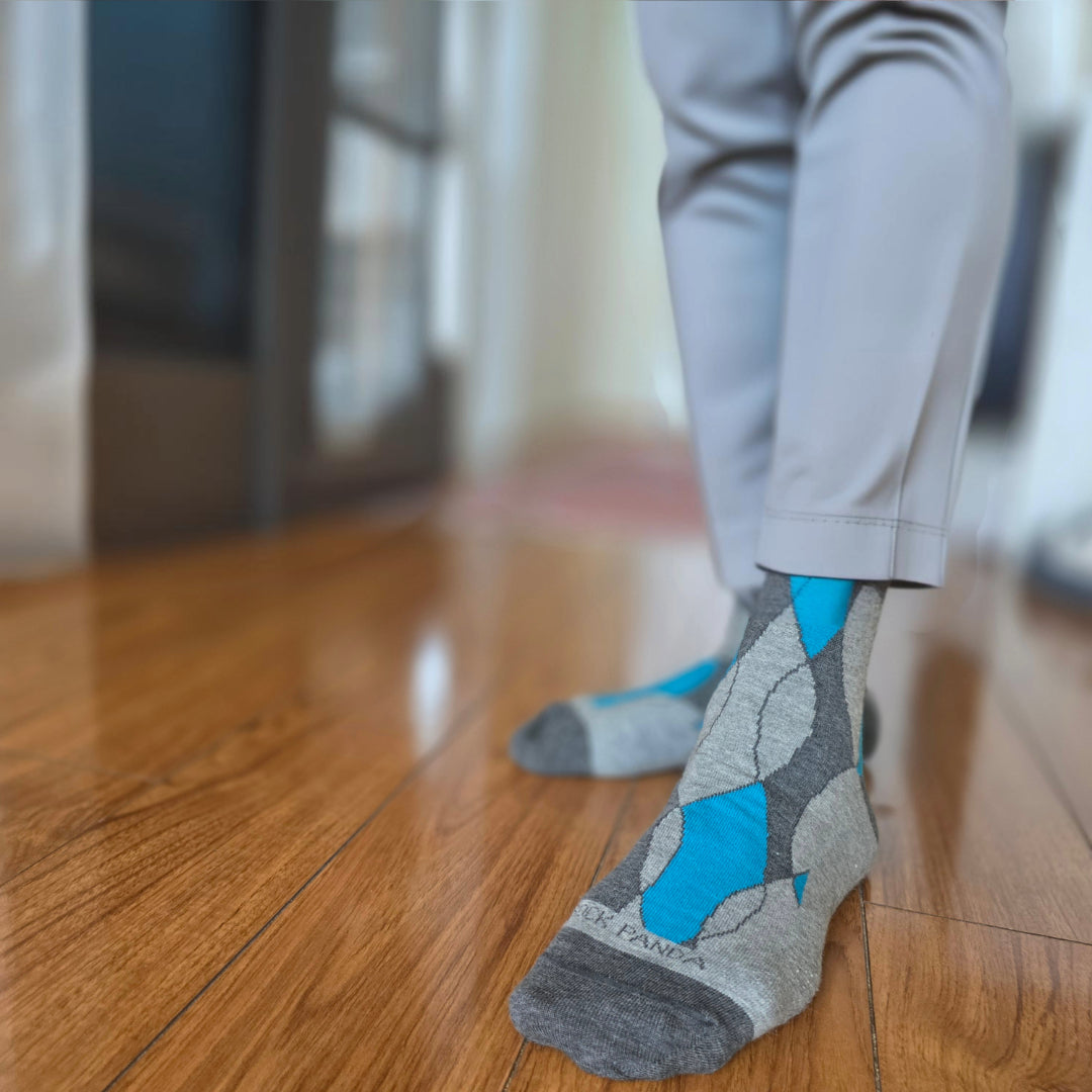 Blue and Grey Wavy Pattern Office Socks (Adult Large - Shoes Sizes 8-13)