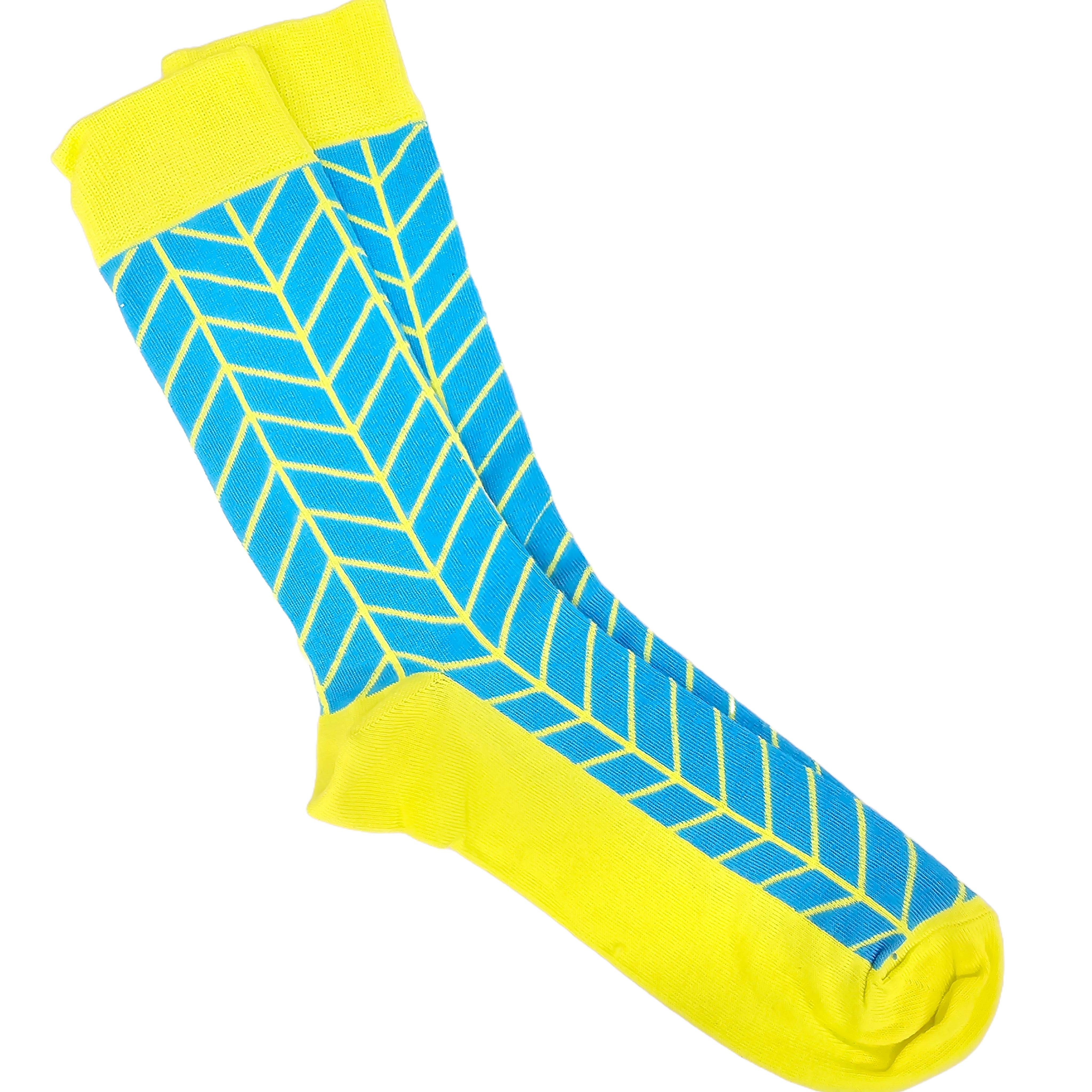 Vibrant Turquoise and Yellow Patterned Sock from the Sock Panda (Adult Large - Men's Shoe Sizes 8-12)