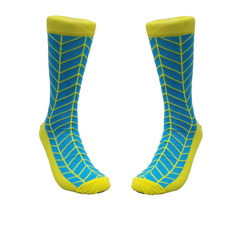 Vibrant Turquoise and Yellow Patterned Sock from the Sock Panda (Adult Large - Men's Shoe Sizes 8-12)