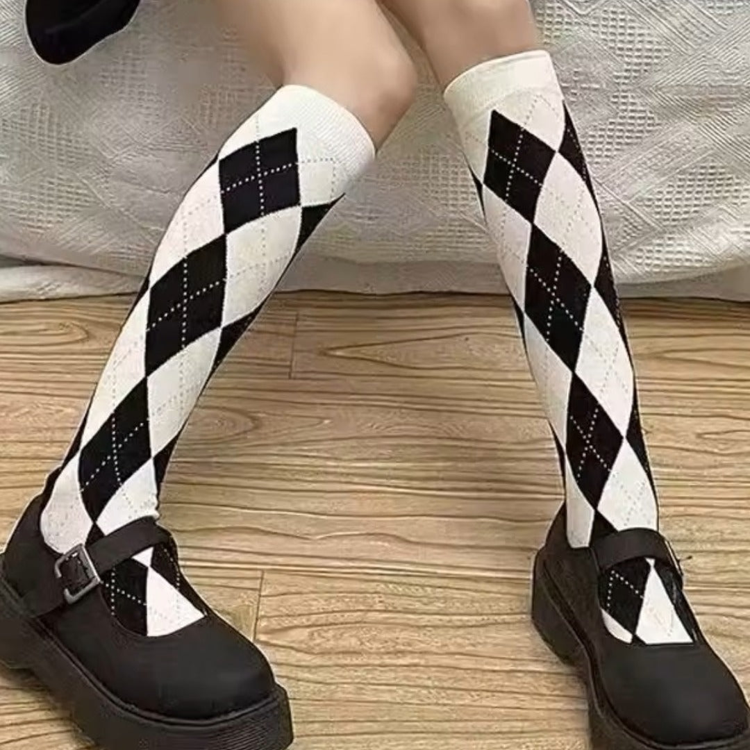 Black and White Argyle Socks from the Sock Panda (Knee High)