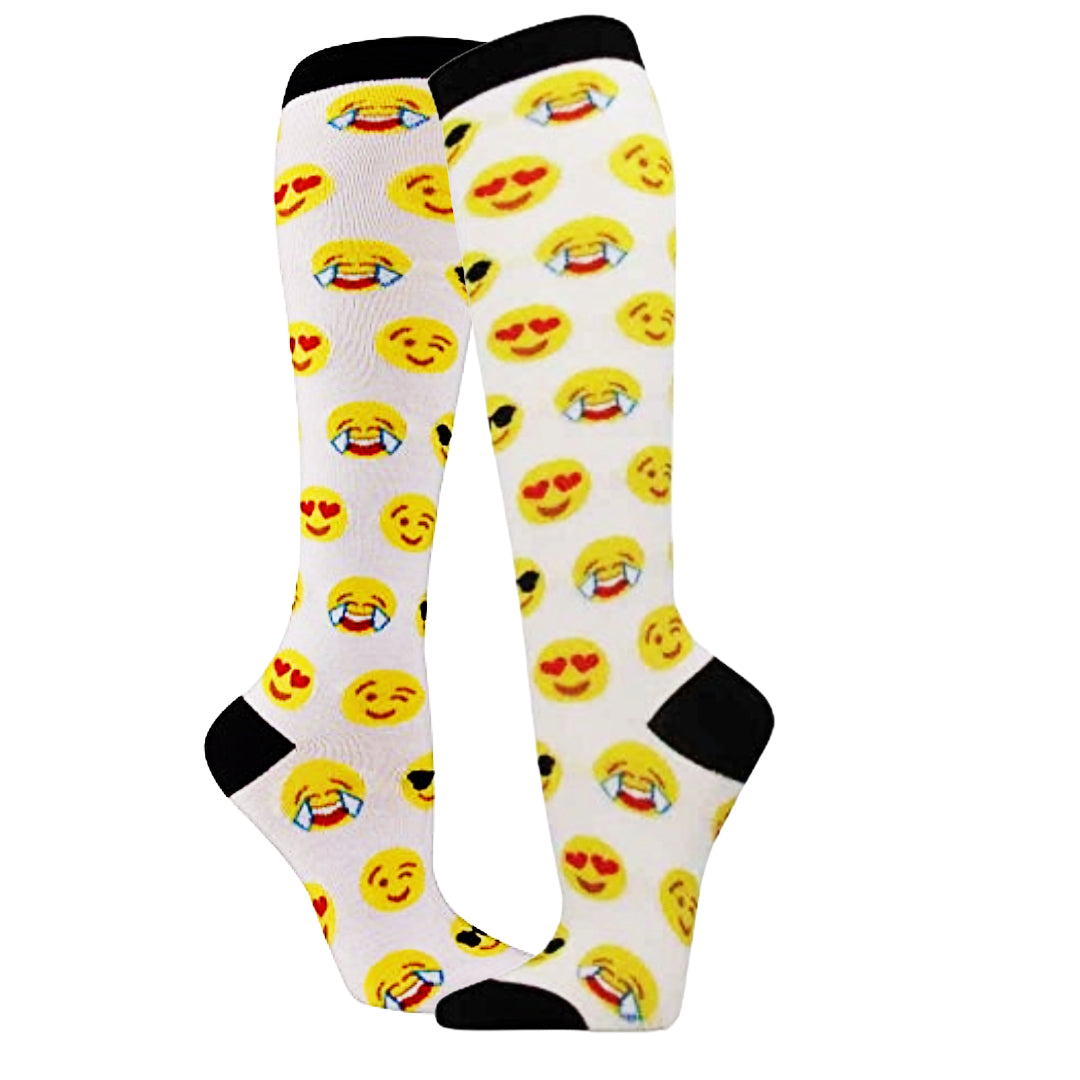 White Emoji Pattern Socks from the Sock Panda (Knee High)