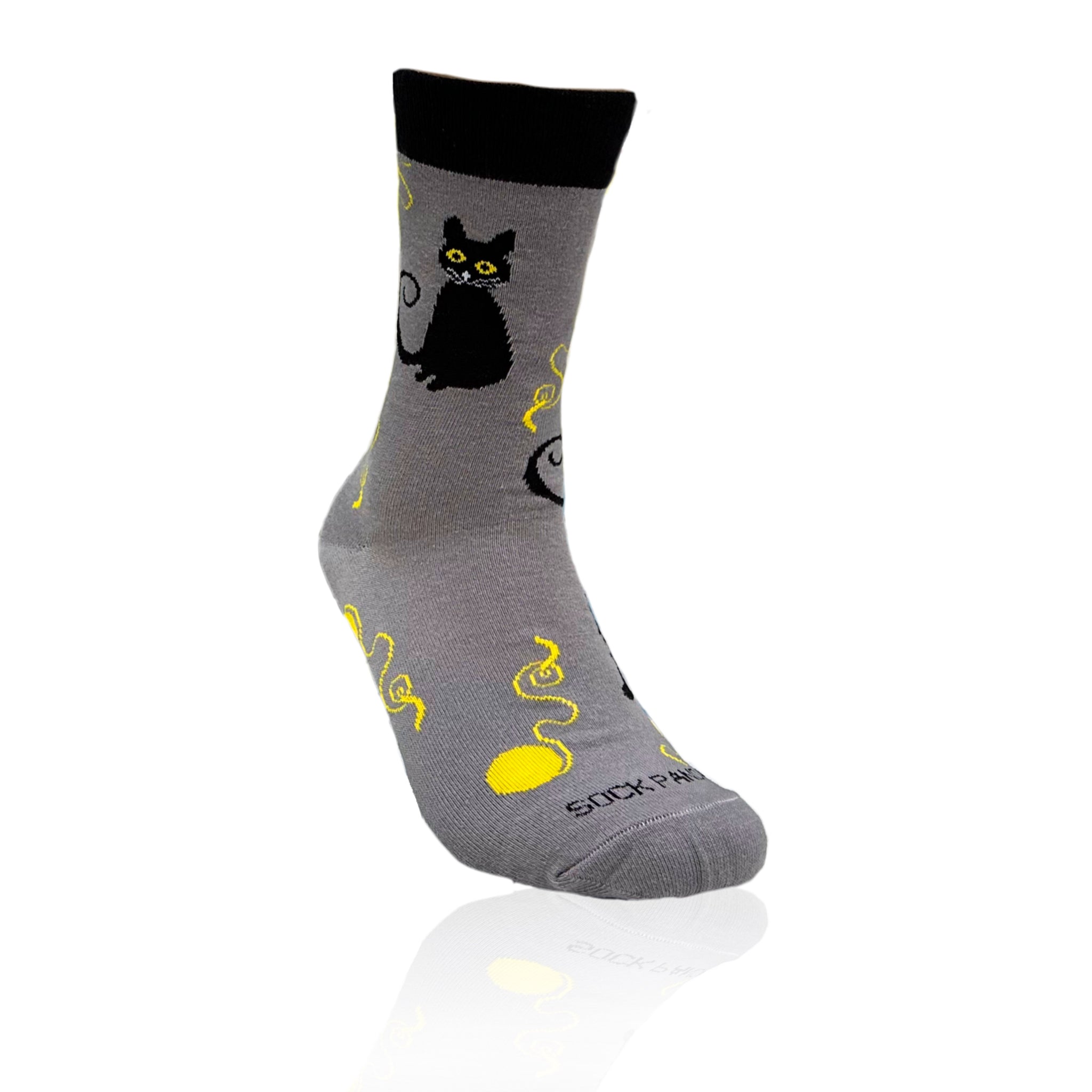 Black Cat Playing with Yarn Socks (Adult Medium - Women's Shoe Sizes 5-10)
