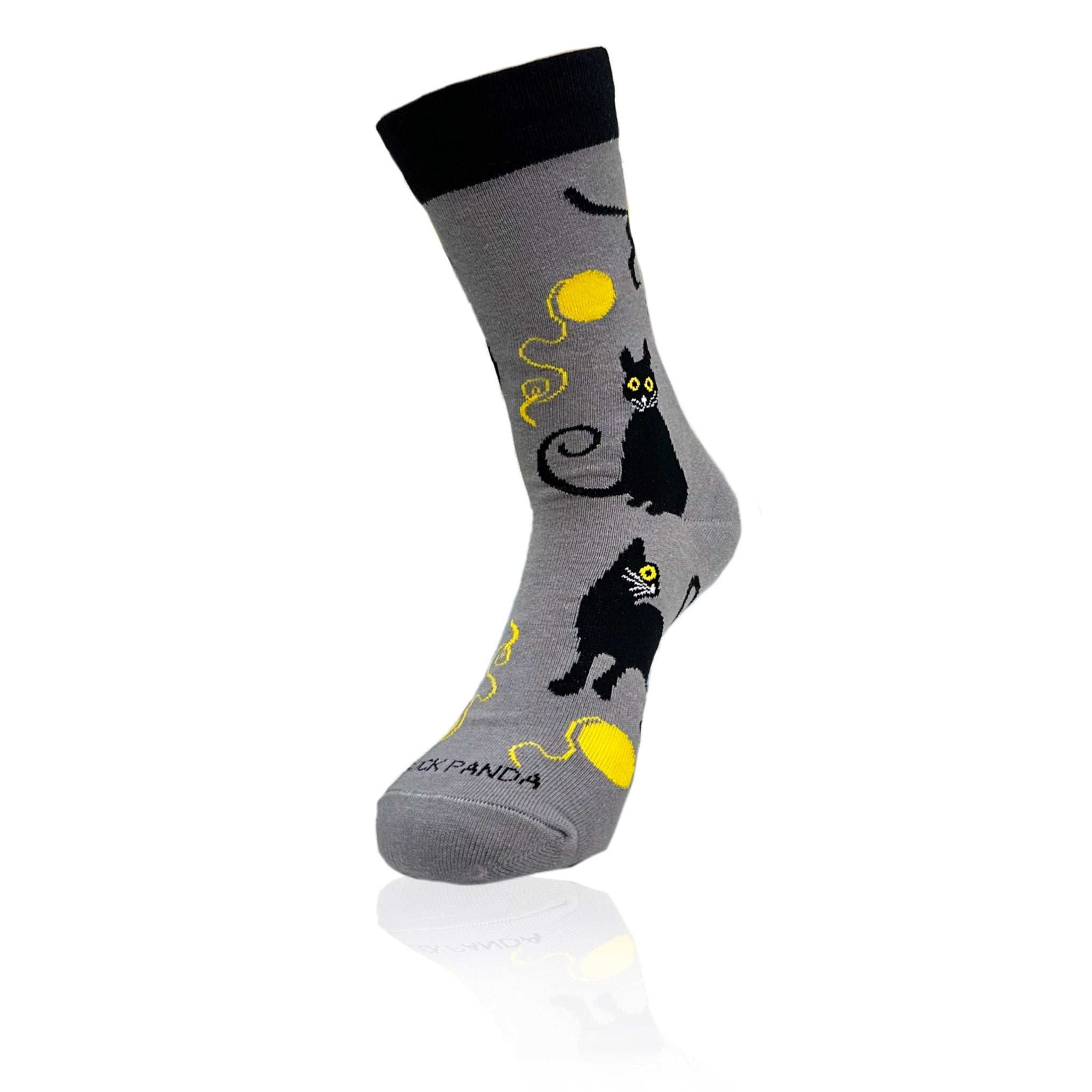 Black Cat Playing with Yarn Socks (Adult Medium - Women's Shoe Sizes 5-10)
