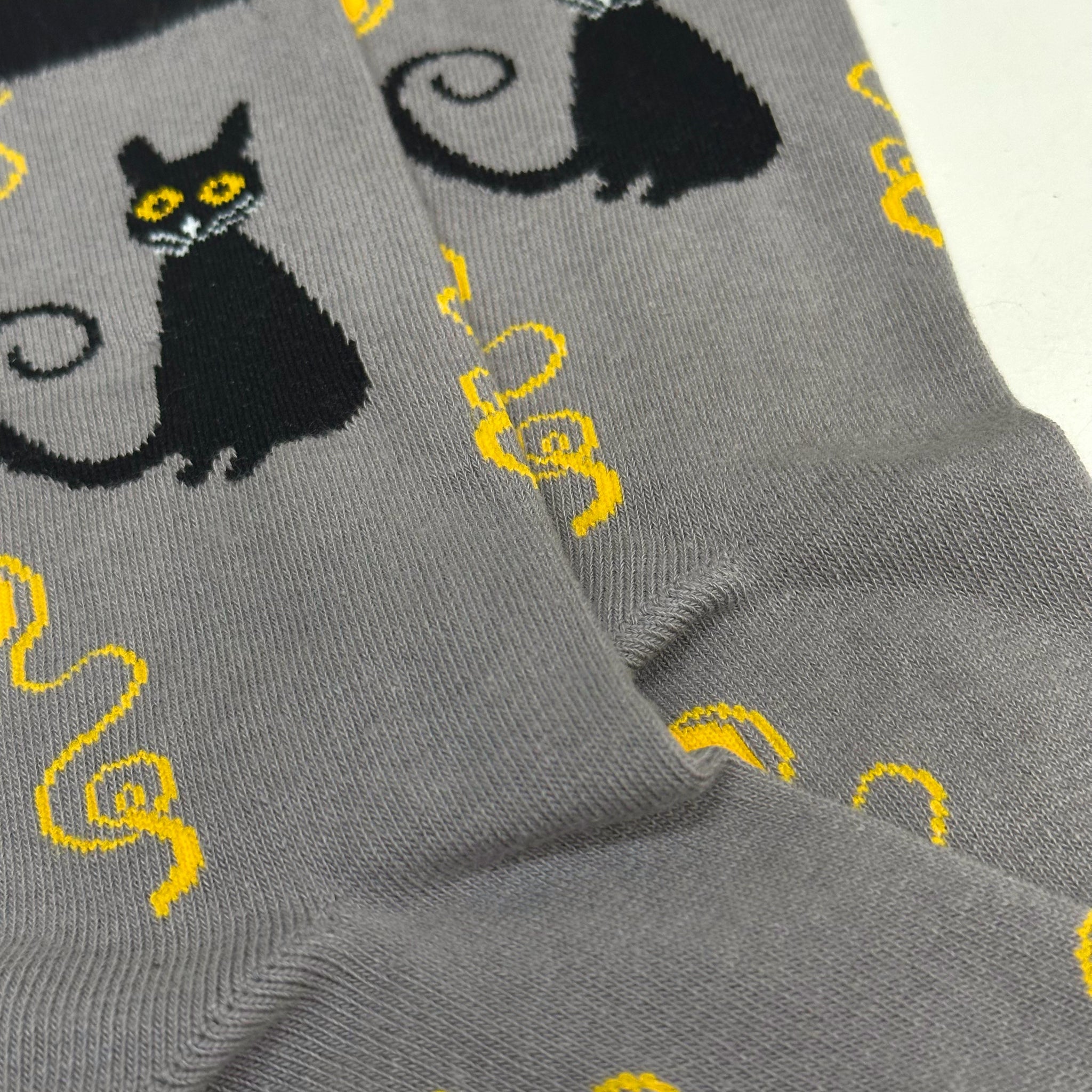 Black Cat Playing with Yarn Socks (Adult Medium - Women's Shoe Sizes 5-10)