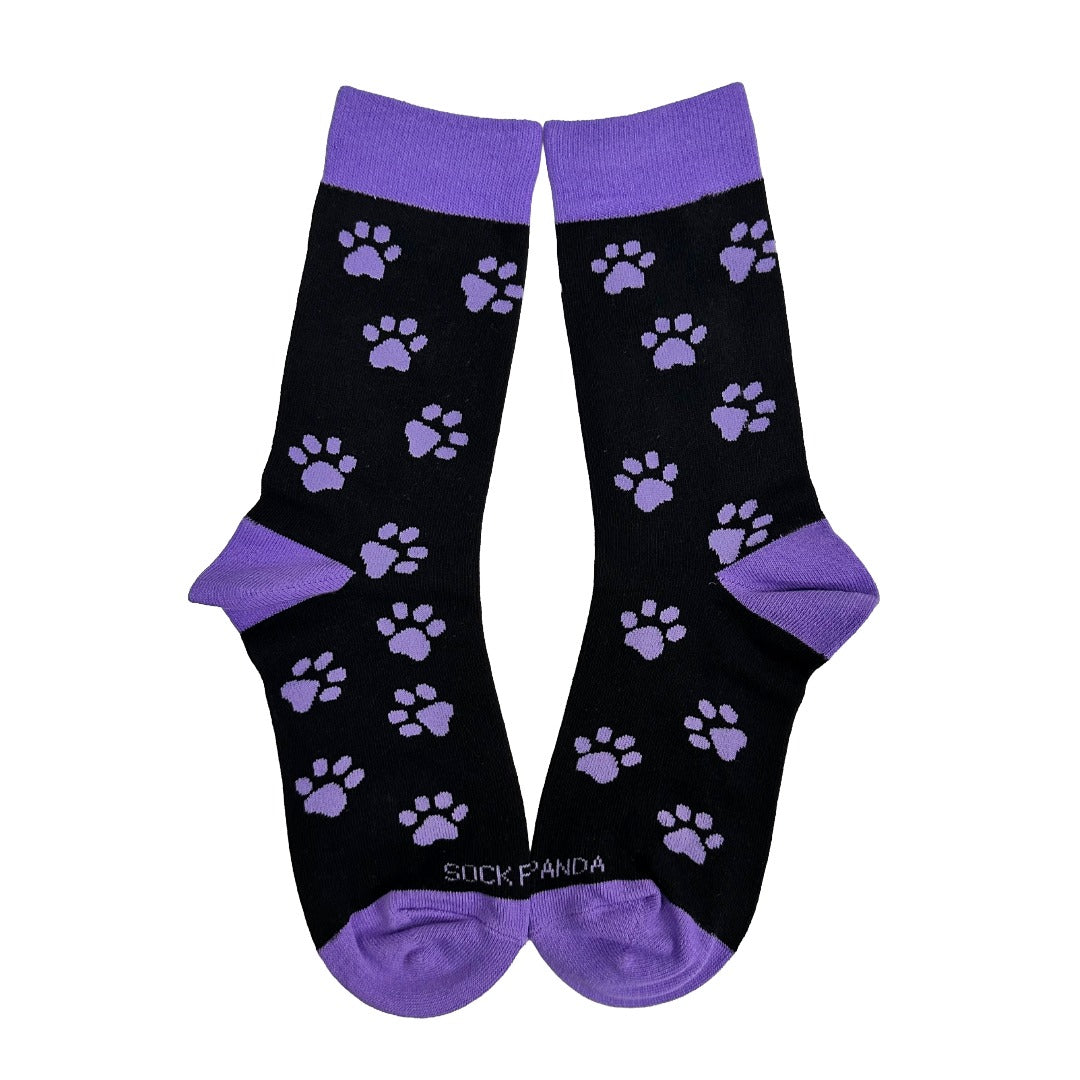 Purple Paw Print Dog Lover Socks from the Sock Panda