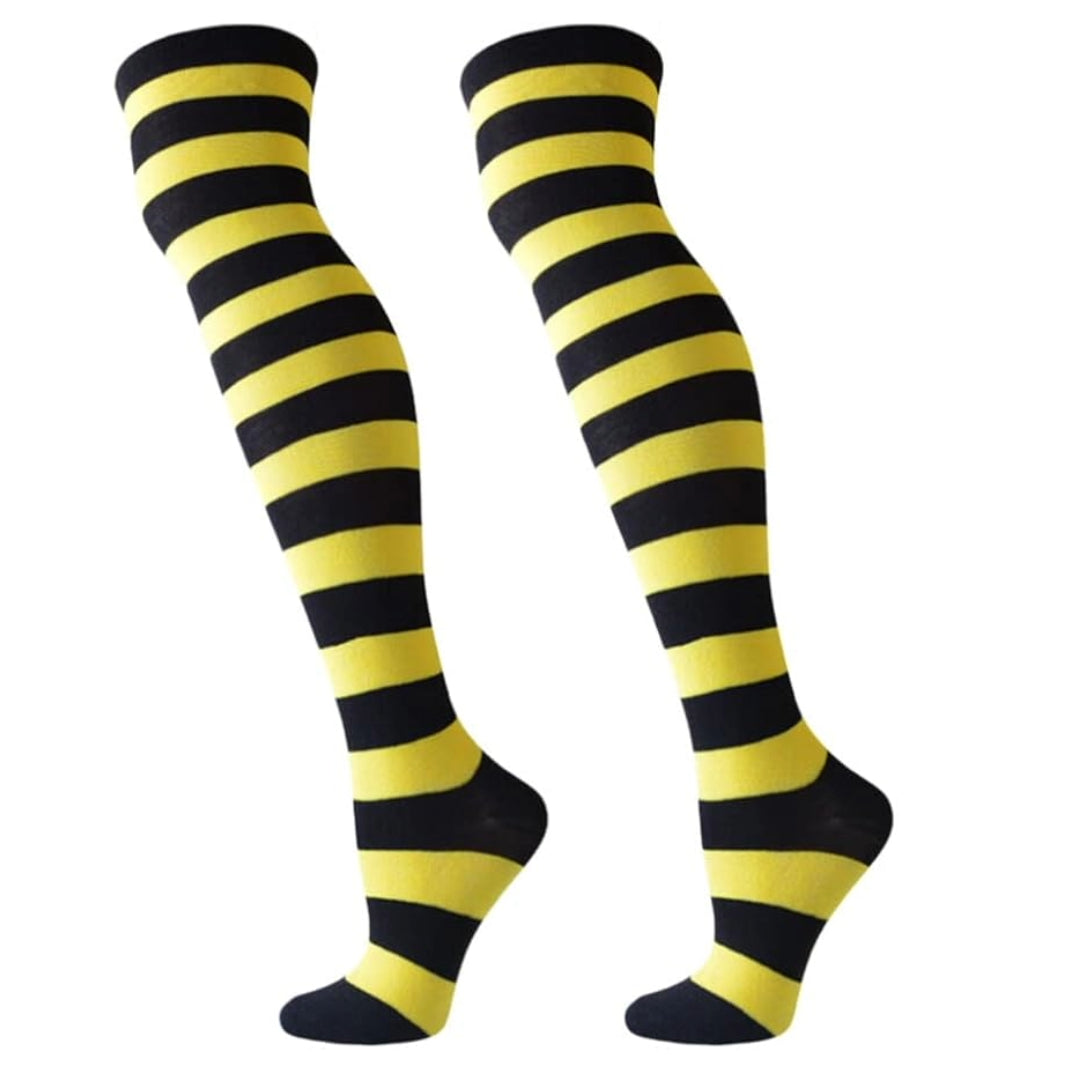 Striped Patterned Socks (Thigh High) Yellow and Black