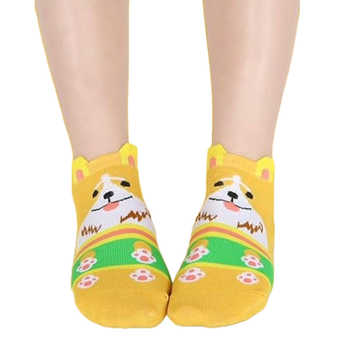 Yellow Puppy Dog Ankle Socks (Adult Medium - Women's Shoe Sizes 5-10)