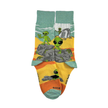 Alien Desert Crash Landing Socks from the Sock Panda