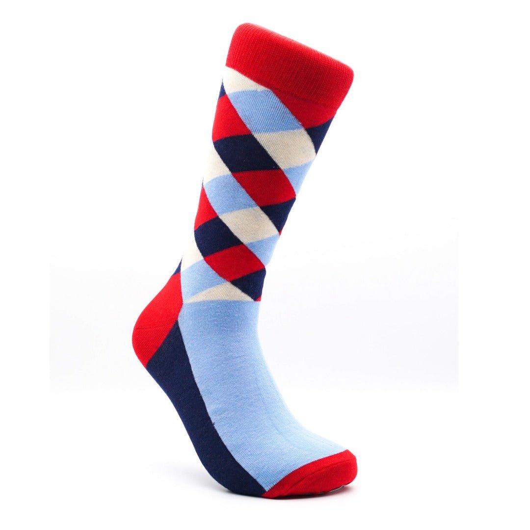 Argyle Socks from the Sock Panda (Adult Large) - Red, White and Blue argyleBluRedLg