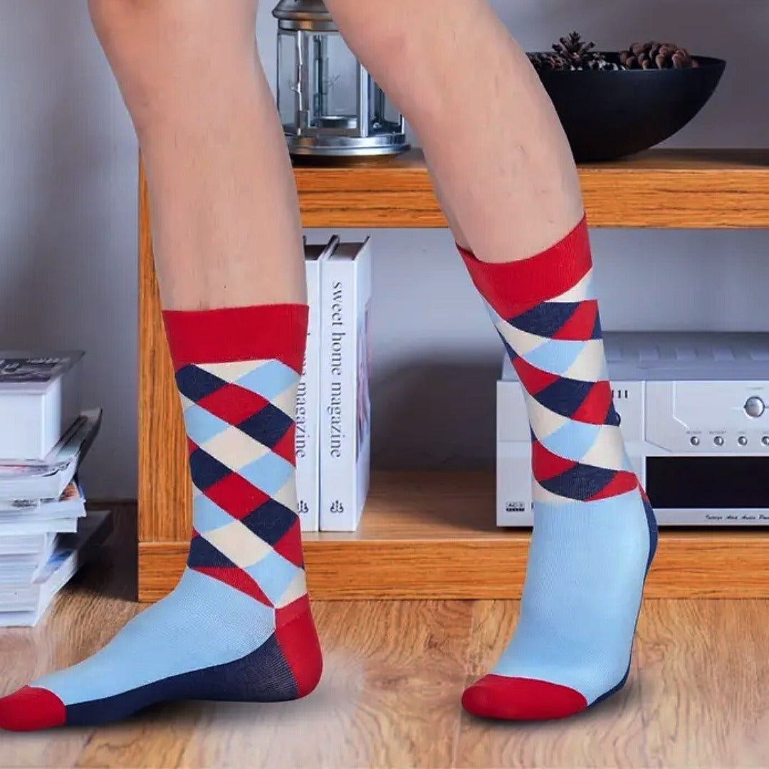 Argyle Socks from the Sock Panda (Adult Large) - Red, White and Blue argyleBluRedLg