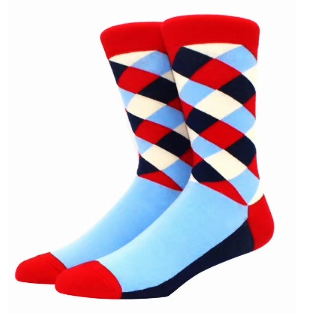 Argyle Socks from the Sock Panda (Adult Large) - Red, White and Blue argyleBluRedLg