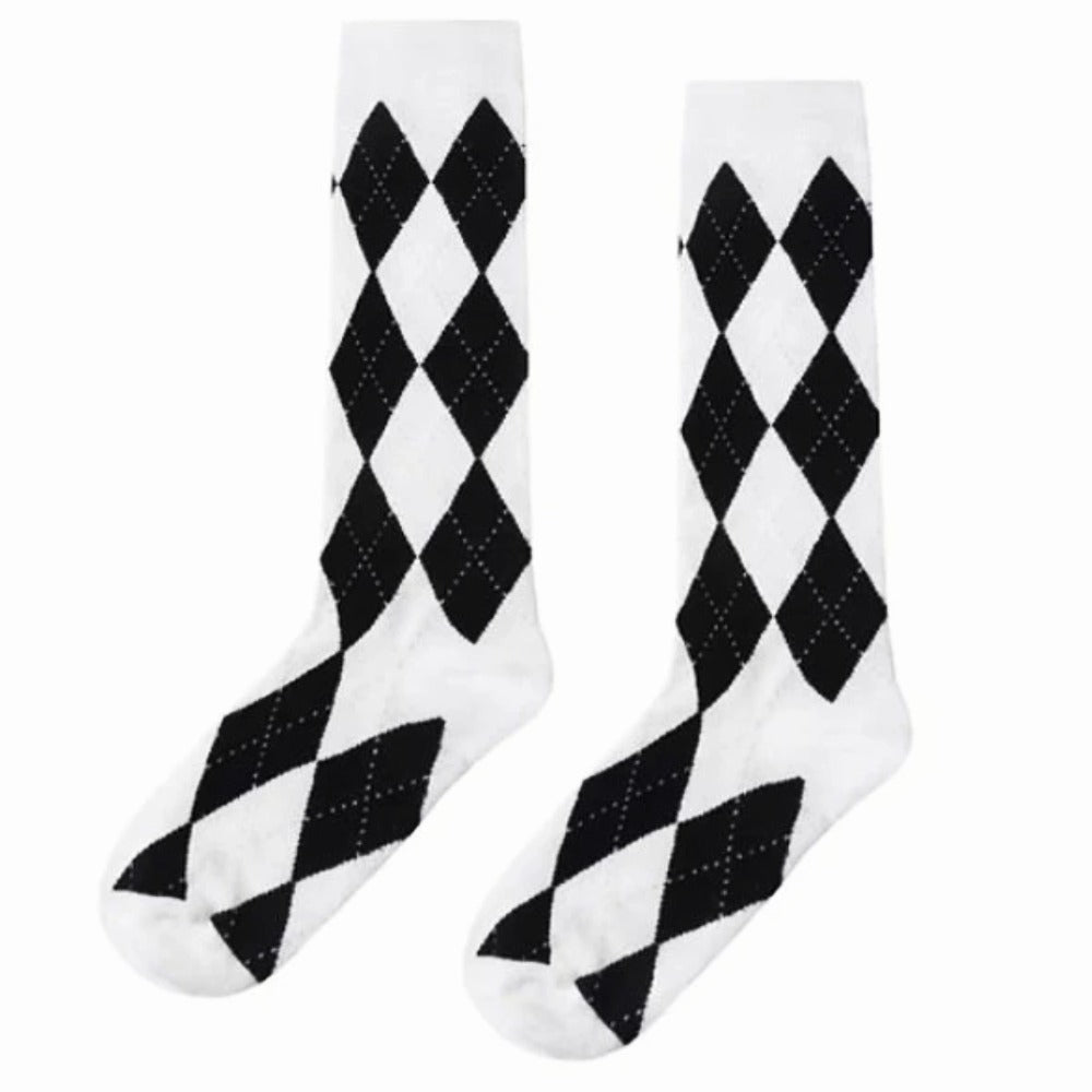 Argyle Socks from the Sock Panda (Crew Length) - Black and White ArgyleCrewMd