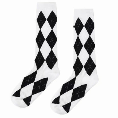 Argyle Socks from the Sock Panda (Crew Length) - Black and White ArgyleCrewMd