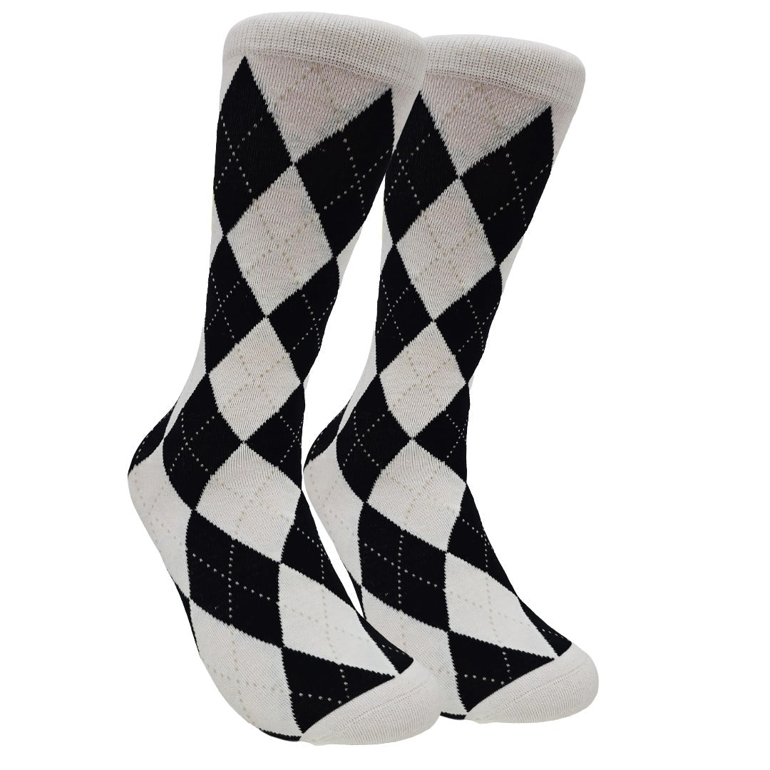 Argyle Socks from the Sock Panda (Crew Length) - Black and White ArgyleCrewMd