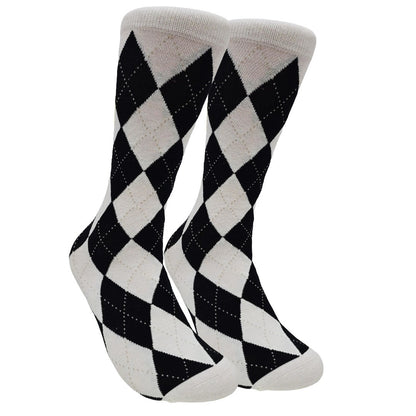 Argyle Socks from the Sock Panda (Crew Length) - Black and White ArgyleCrewMd