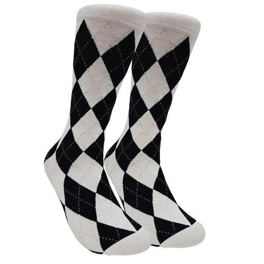 Argyle Socks from the Sock Panda (Crew Length) - Black and White ArgyleCrewMd