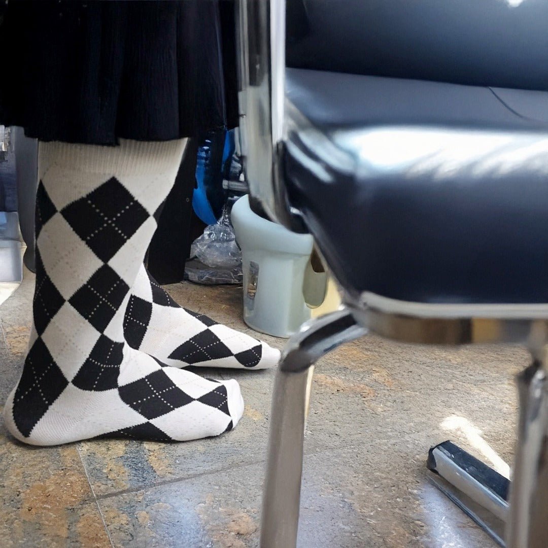 Argyle Socks from the Sock Panda (Crew Length) - Black and White ArgyleCrewMd